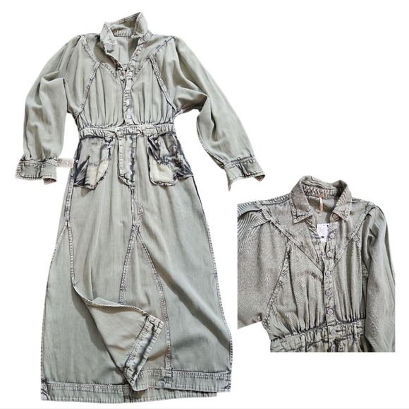 Free People Green Denim Midi Dress NWT sz S - Picture 9 of 9